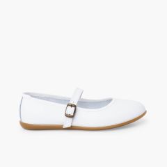 Ballerine con cinturino cerimonia pelle lavabile Bianco