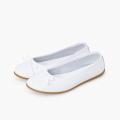 Ballerine cerimonia pelle lavabile fiocco Bianco
