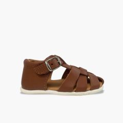 Sandali barefoot chiusi in pelle bambino Cuoio