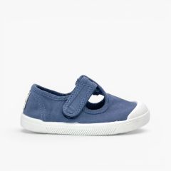 Scarpe occhio di bue barefoot tela lavata bambino Azzurro