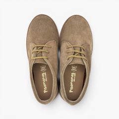 Blucher bambini pelle scamosciata collarino lacci Taupe