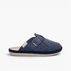 Pantofole sabot flessibili feltro fibbia Blu