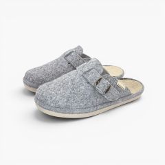 Pantofole sabot flessibili feltro fibbia Grigio