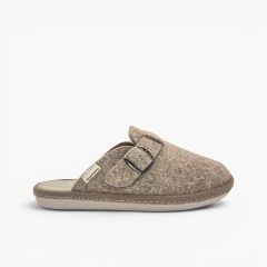 Pantofole sabot flessibili feltro fibbia Taupe
