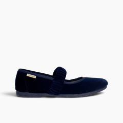 Ballerine velluto con cinturino elastico arricciato Blu