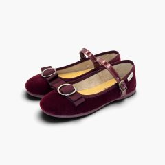 Ballerine con cinturino velluto fiocco fibbia Bordeaux
