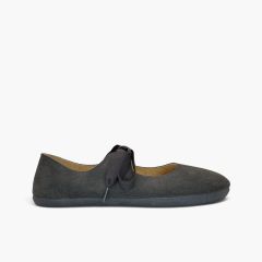 Ballerine con cinturino camoscio donna fiocco gros-grain Grigio