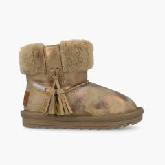 Stivali bambina stile australiano nappine Taupe