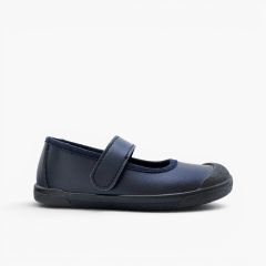 Ballerine con cinturino barefoot scolastiche puntale gomma Blu
