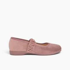 Ballerine velluto cinturino arricciato Rosa