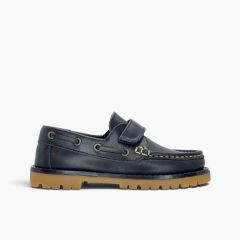 Scarpe da barca bambino pelle Brincatruz suola track Blu