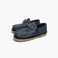 Scarpe da barca bambino pelle Brincatruz suola track Blu