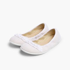 Ballerine Lino con Merletto Bianco