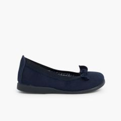 Ballerine scarpe primi passi elastico tela fiocco  Blu