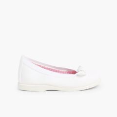 Ballerine scarpe primi passi elastico tela fiocco  Bianco