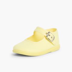 Scarpe Ballerine cinturino Bambina Tela Fibbia Giallo limone