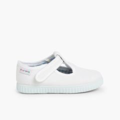 Scarpe Occhio di Bue T-Bar Bambini chiusura a strappo Bianco