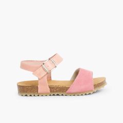 Sandali nappa e camoscio chiusura fibbia Rosa