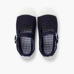 Sneakers Tela Bambina con Fibbia e Punta di Gomma Blu