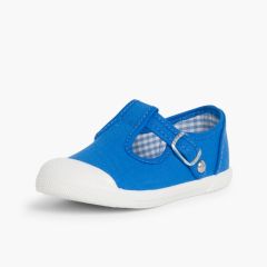 Sneakers Tela Bambini Punta Gomma Tipo T-bar Azzurro Reale