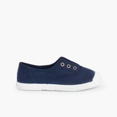 Scarpe Tela Punta Gomma Senza Lacci Blu