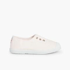 Scarpe Tela Punta Gomma Senza Lacci Bianco