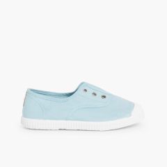 Scarpe Tela Punta Gomma Senza Lacci Cielo Blu