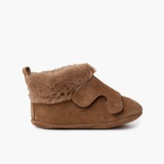 Stivaletti Neonato Scamosciati Bordo Pelliccia Taupe