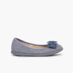 Ballerine di tela con laccio di tulle Azzurro