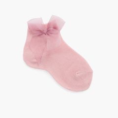 Calzini corti tinta unita fiocco in organza Rosa pallido