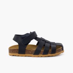 Sandali pelle suola bio bambino Blu