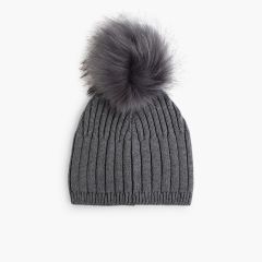 Berretto con pompon pelo  Grigio