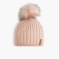 Berretto con pompon pelo  Rosa cipria
