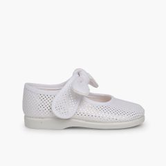 Ballerine Cinturino Fiocco Puntini Brillanti Bianco