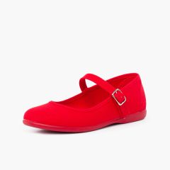 Scarpe con cinturino tela chiusura fibbia Rosso