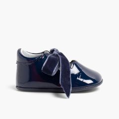 Scarpine con Cinturino in Vernice e Nastro Di Velluto  Blu