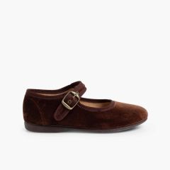 Scarpe bambina Velluto Fibbia Marrone