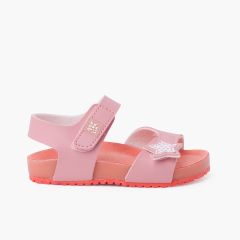 Sandali stella con doppia chiusura a strappo e suola bio Rosa