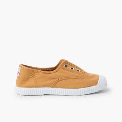 Scarpe Tela Punta Gomma Senza Lacci Ocra