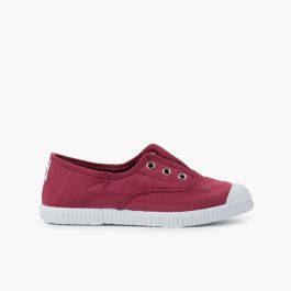 Scarpe Tela Punta Gomma Senza Lacci Bordeaux