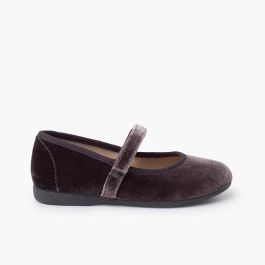 Ballerine velluto bambina cinturino a strappo Grigio