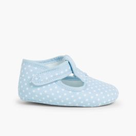 Scarpine neonato occhio di bue di chiusura a strappo a pois Cielo Blu
