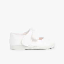 Scarpe con Cinturino a Fiocco Tela chiusura a strappo Bianco