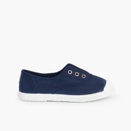 Scarpe Tela Punta Gomma Senza Lacci Blu