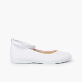 Ballerine bambina cinturino plumeti Bianco