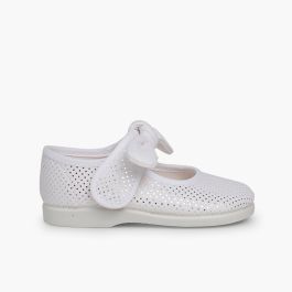 Ballerine Cinturino Fiocco Puntini Brillanti Bianco