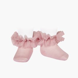 Calze alla caviglia con un cinturino di tulle arricciato Rosa pallido