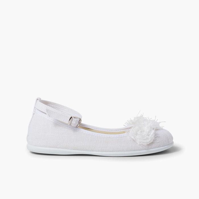 Ballerine lino cinturino con fiore
