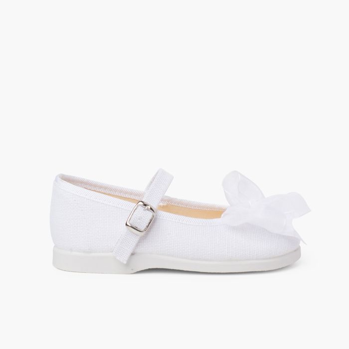 Ballerine cinturino lino fibbia fiocco organza