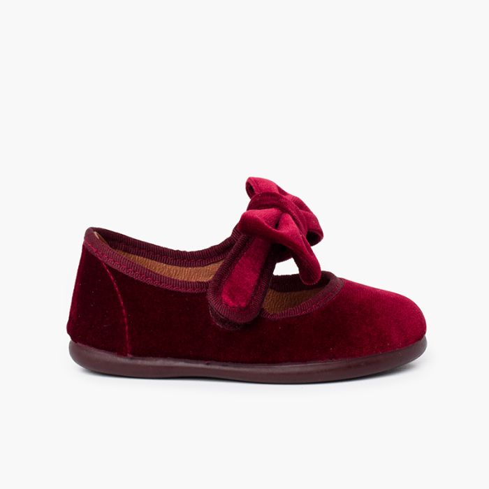 Scarpe bambina in velluto con cinturino da cravatta